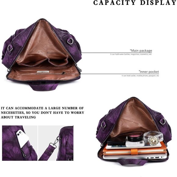 Purple PU Leather Women\'s Backpack Purse Casual Shoulder Bag main image 6